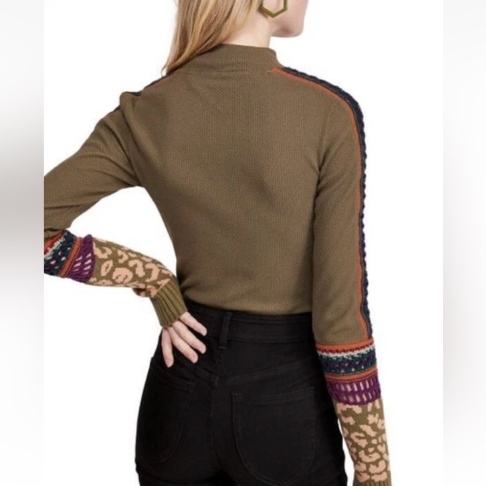 New Free People Army Green Switch It Up Boho Thermal Cuff Top Size XL - Picture 2 of 9